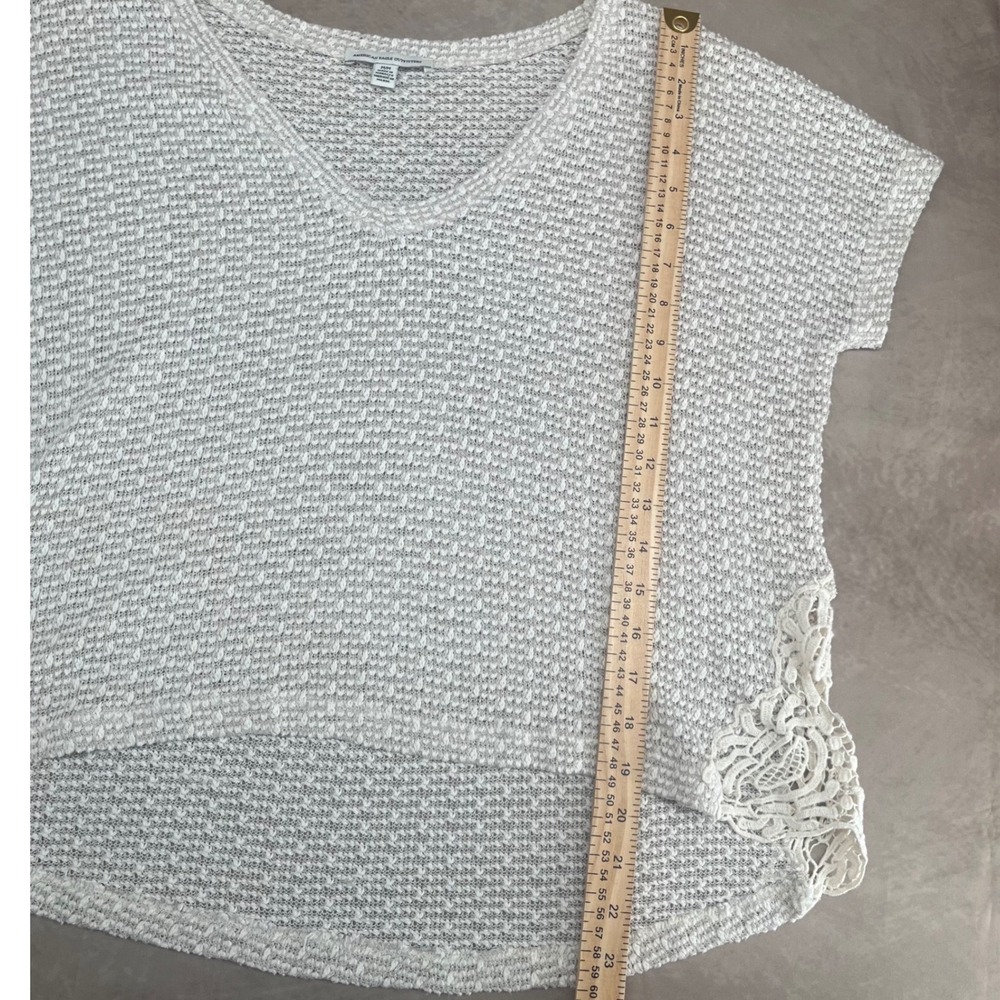 American Eagle Outfitters Knit‎ Top Women Medium Cream Crochet Lace Trim - Picture 5 of 6